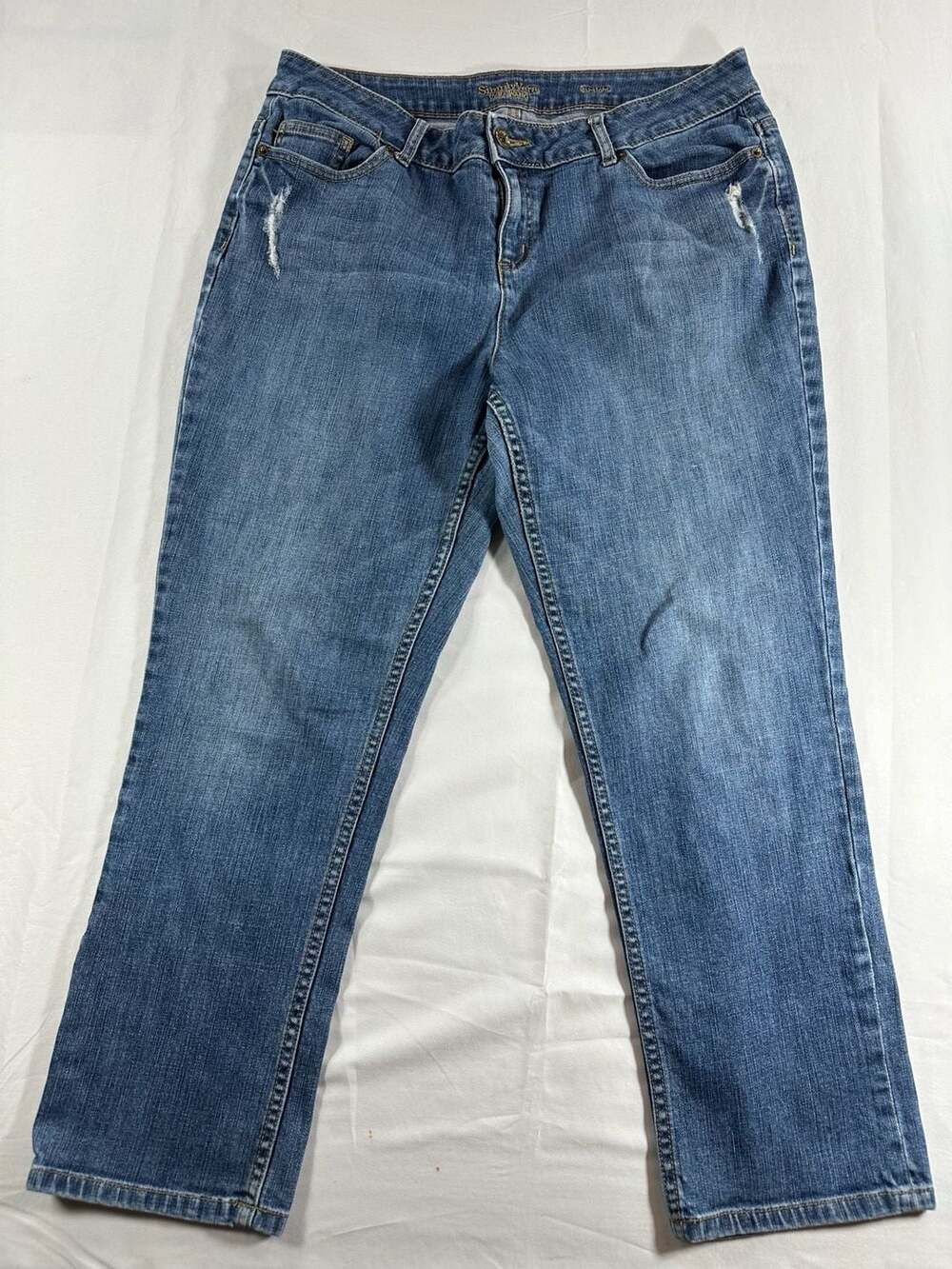 Simply Vera Vera Wang Medium Wash Straight Leg Distressed Denim Jeans